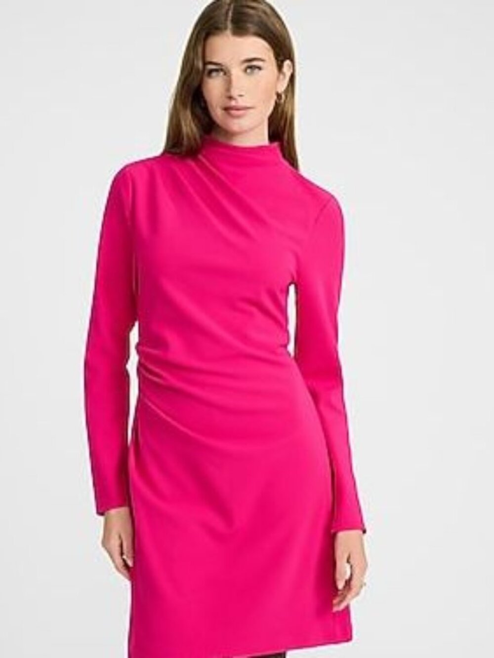 Mock Neck Long Sleeve Draped Mini Dress